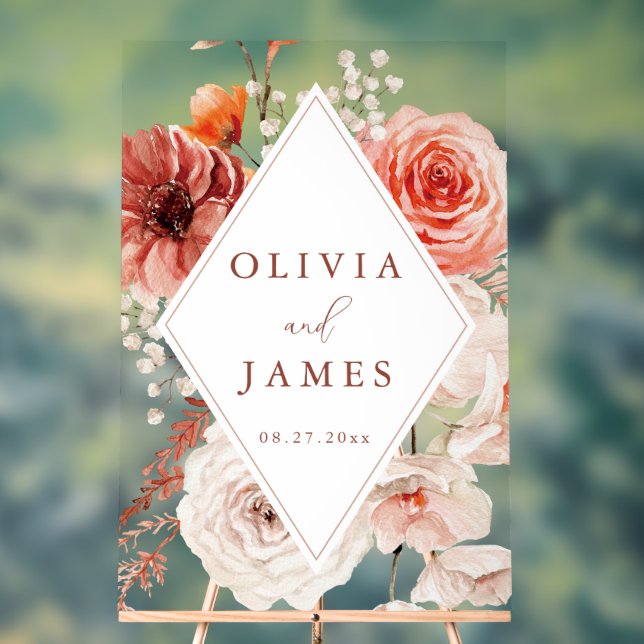 Botanical Boho Floral Frame Wedding Acrylic Sign (Neutral)