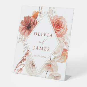 Botanical Boho Floral Frame Wedding Pedestal Sign
