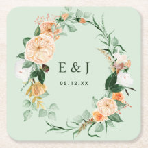 Botanical Boho Floral Greenery Monogram Wedding Sq