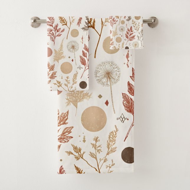 Botanical Boho Floral Pattern Design 396 Bath Towel Set (Insitu)