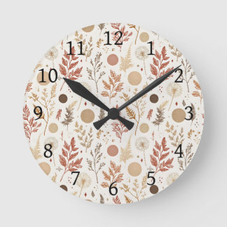 Botanical Boho Floral Pattern Design 396 Round Clock