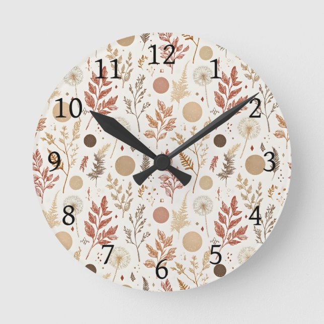 Botanical Boho Floral Pattern Design 396 Round Clock (Front)