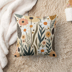 Botanical Boho Flowers Plants Design 389 Throw Pillow