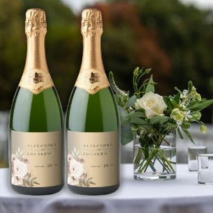 Botanical Boho Golden Wedding  Sparkling Wine Label