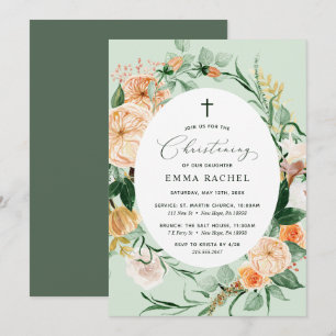 Botanical Boho Green Girl Christening Personalized Invitation