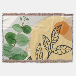 Botanical Boho Green Orange Throw Blanket