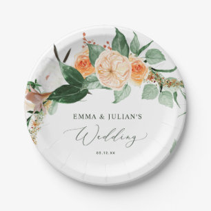 Botanical Boho Greenery Bloom Personalized Wedding Paper Plate