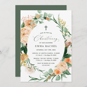 Botanical Boho Greenery Christening Personalized Invitation
