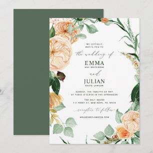 Botanical Boho Greenery Elegant White Wedding Invitation