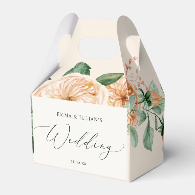 Botanical Boho Greenery Floral Peach Wedding  Favor Box (Front Side)