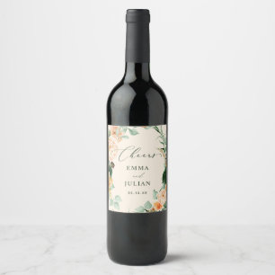 Botanical Boho Greenery Floral Peach Wedding Favou Wine Label