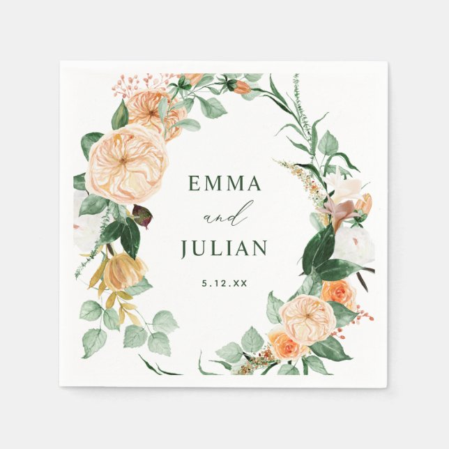 Botanical Boho Greenery Leaf Personalized Wedding Napkin (Front)