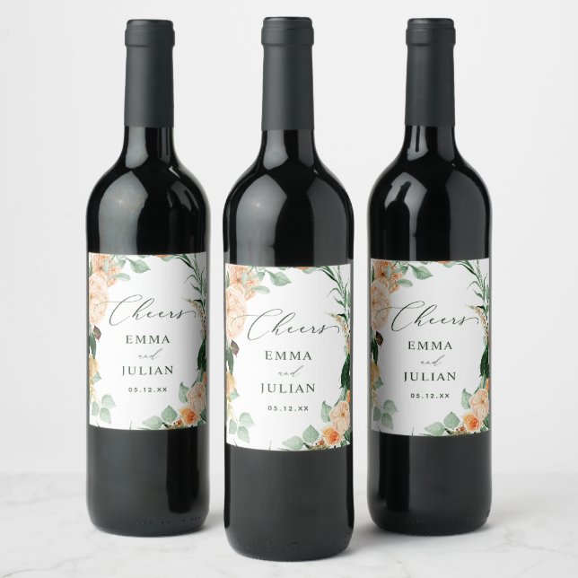 Botanical Boho Greenery Neutral Wedding Favour Wine Label (Bottles)