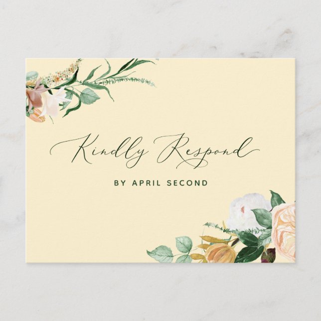 Botanical Boho Greenery Pastel Yellow Wedding RSVP Invitation Postcard (Front)