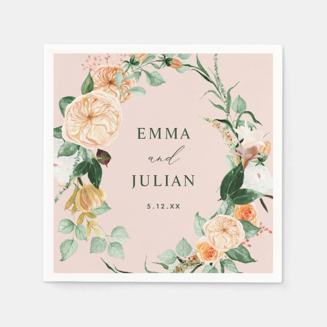 Botanical Boho Greenery Pink Personalized Wedding Napkin (Front)