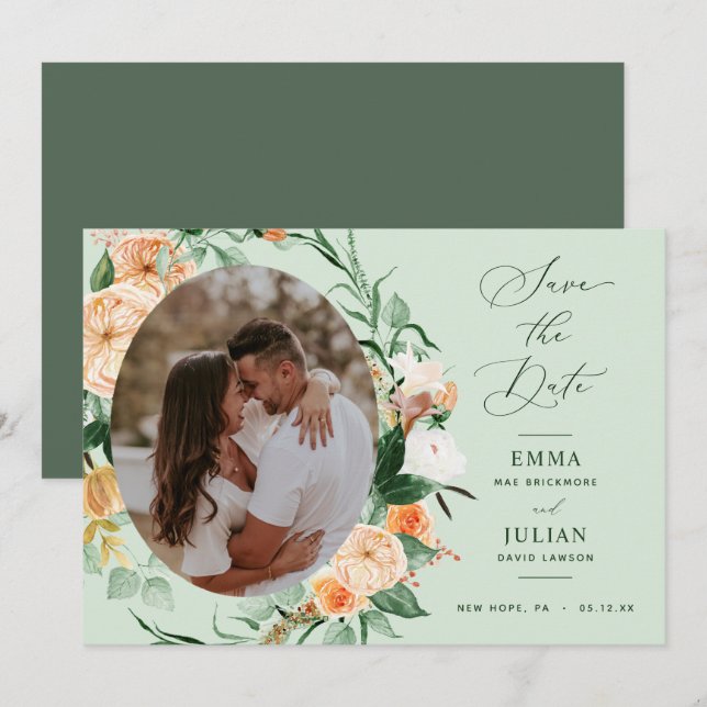 Botanical Boho Greenery Sage Green Neutral Photo Save The Date (Front/Back)