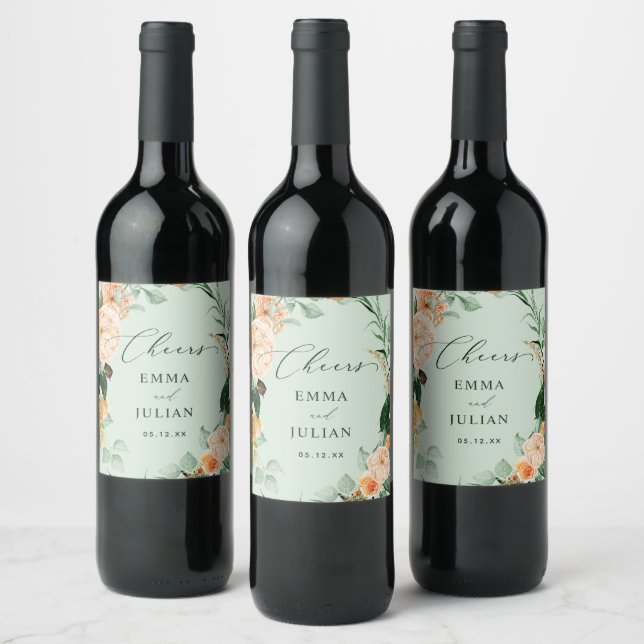 Botanical Boho Greenery Sage Green Wedding Favour Wine Label (Bottles)