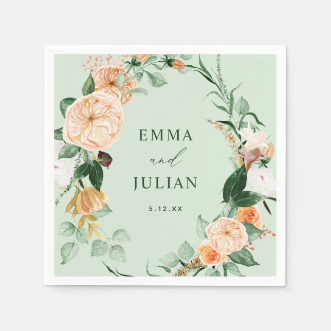 Botanical Boho Greenery Sage Personalized Wedding Napkin (Front)