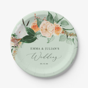 Botanical Boho Greenery Sage Personalized Wedding Paper Plate