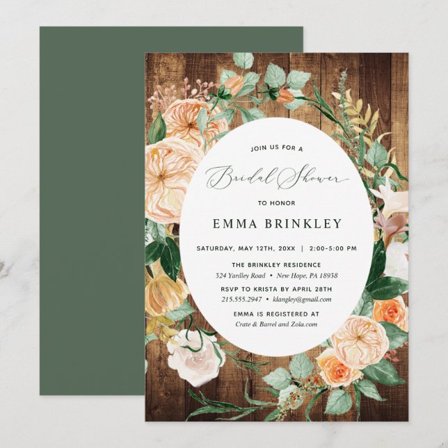 Botanical Boho Greenery Woodgrain Bridal Shower Invitation (Front/Back)