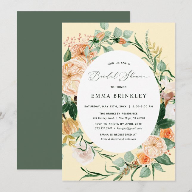 Botanical Boho Greenery Yellow Bridal Shower Invitation (Front/Back)