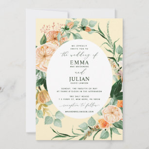 Botanical Boho Greenery Yellow Floral Wedding Invitation