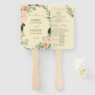 Botanical Boho Greenery Yellow Wedding Program Hand Fan