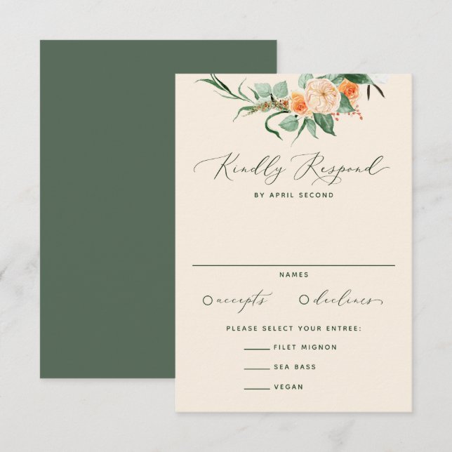 Botanical Boho Neutral Greenery Peach Wedding RSVP Card (Front/Back)