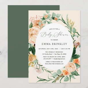 Botanical Boho Neutral Peach Floral Baby Shower Invitation