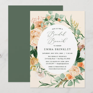 Botanical Boho Neutral Peach Floral Bridal Brunch Invitation
