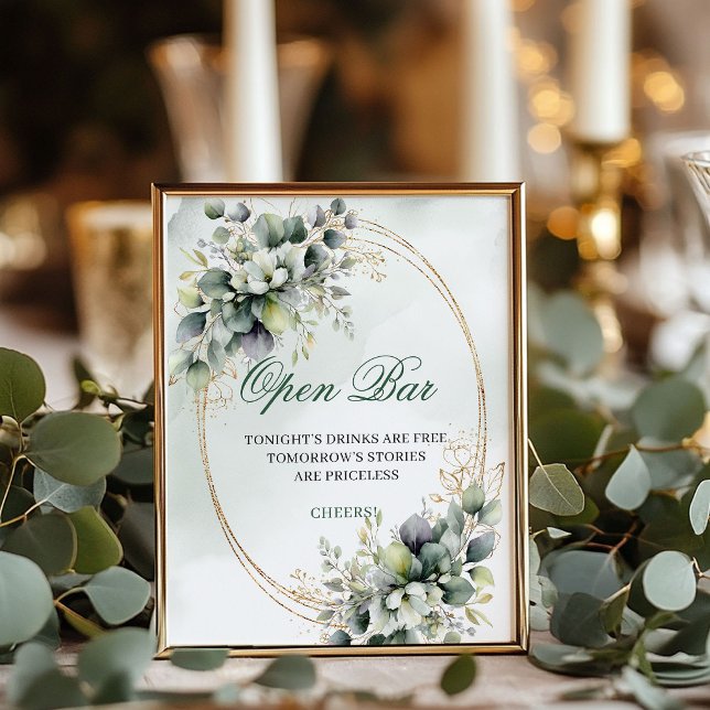 Botanical Boho Open Bar Watercolor Sign 8x10 (Botanical Boho Open Bar Watercolor Sign 8x10)