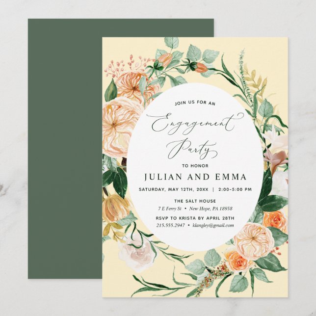Botanical Boho Pastel Yellow Engagement Party Invitation (Front/Back)