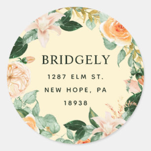 Botanical Boho Pastel Yellow Floral Return Address Classic Round Sticker