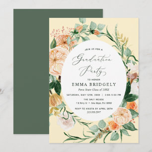 Botanical Boho Pastel Yellow Graduation Party Invitation