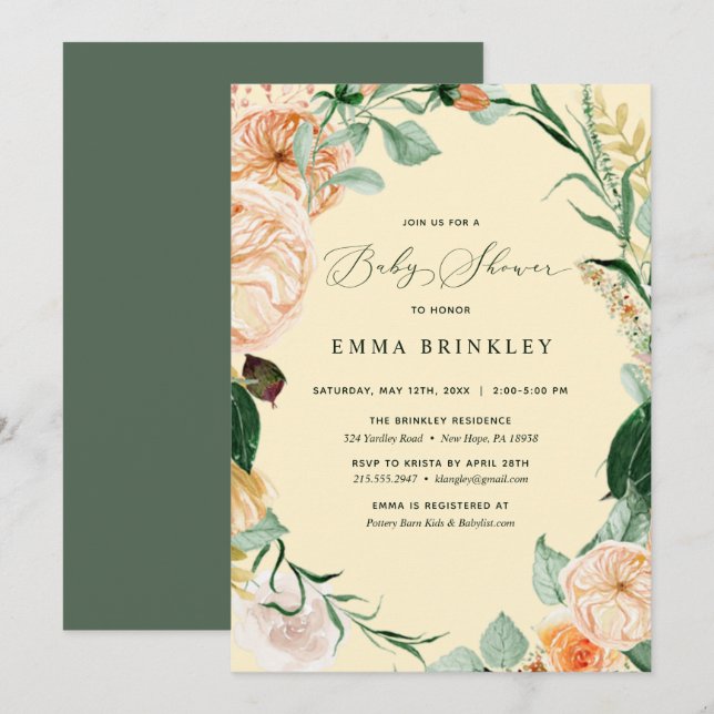 Botanical Boho Pastel Yellow Neutral Baby Shower Invitation (Front/Back)