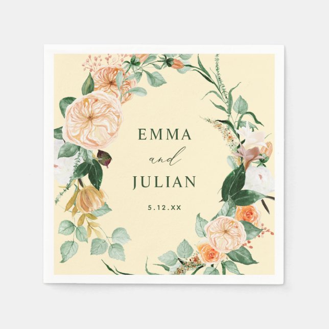 Botanical Boho Pastel Yellow Personalized Wedding Napkin (Front)