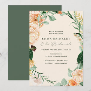 Botanical Boho Peach Bridesmaids Luncheon Brunch Invitation