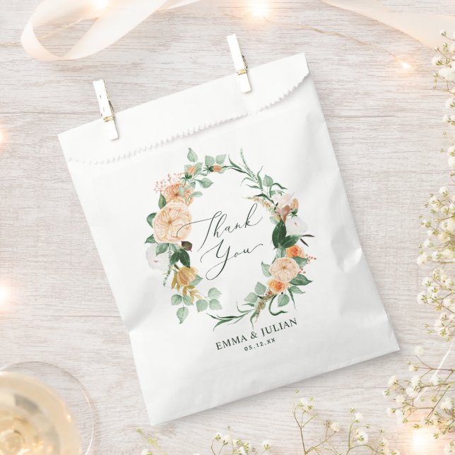 Botanical Boho Peach Watercolor Wedding Thank You Favour Bag (Clipped)