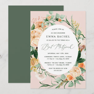 Botanical Boho Personalized Blush Pink Bat Mitzvah Invitation