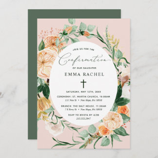 Botanical Boho Personalized Cute Pink Confirmation Invitation