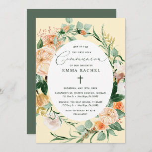 Botanical Boho Personalized Cute Yellow Communion Invitation