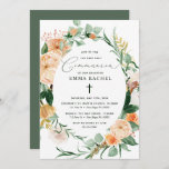 Botanical Boho Personalized Greenery Communion Invitation<br><div class="desc">Beautiful Communion invitations featuring an elegant modern neutral pastel tone watercolor botanical floral greenery frame in soft earth tones of peach, orange, soft blush, yellows, and lots of shades of green from sage green to bright and deeper greens. Your personalized details are displayed in an elevated typography layout that puts...</div>