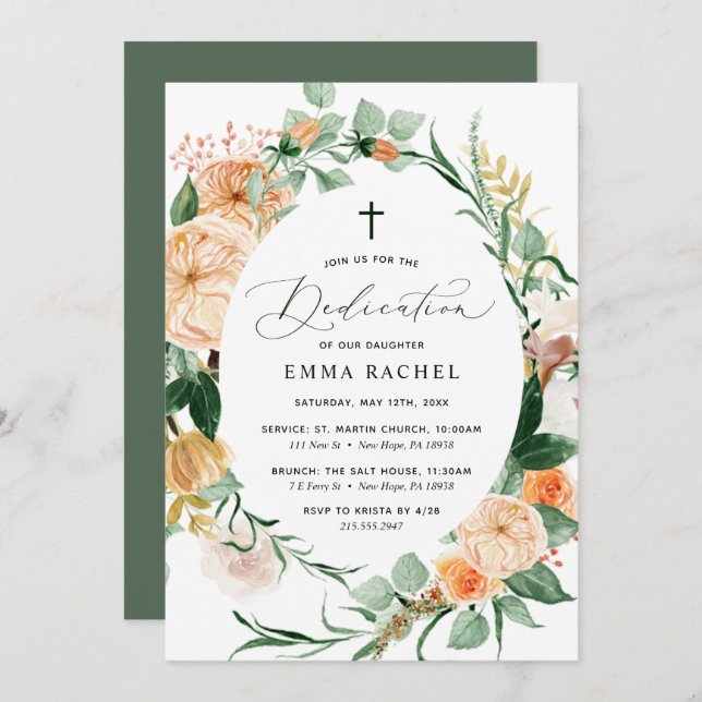 Botanical Boho Personalized Greenery Dedication Invitation (Front/Back)