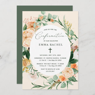 Botanical Boho Personalized Peach Confirmation Invitation