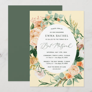 Botanical Boho Personalized Yellow Bat Mitzvah Invitation