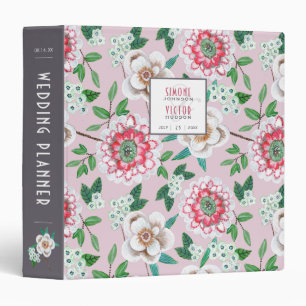 Botanical Boho pink grey floral Wedding Planner Binder
