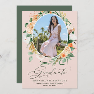 Botanical Boho Pink Photo Graduation Announcement