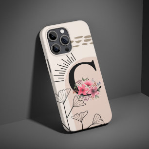 Botanical Boho Retro with Name 1st Capital C iPhone 16 Case