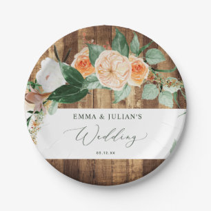 Botanical Boho Rustic Barn Personalized Wedding Paper Plate