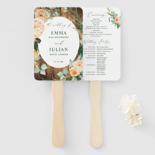 Botanical Boho Rustic Barn Wood Wedding Program Hand Fan